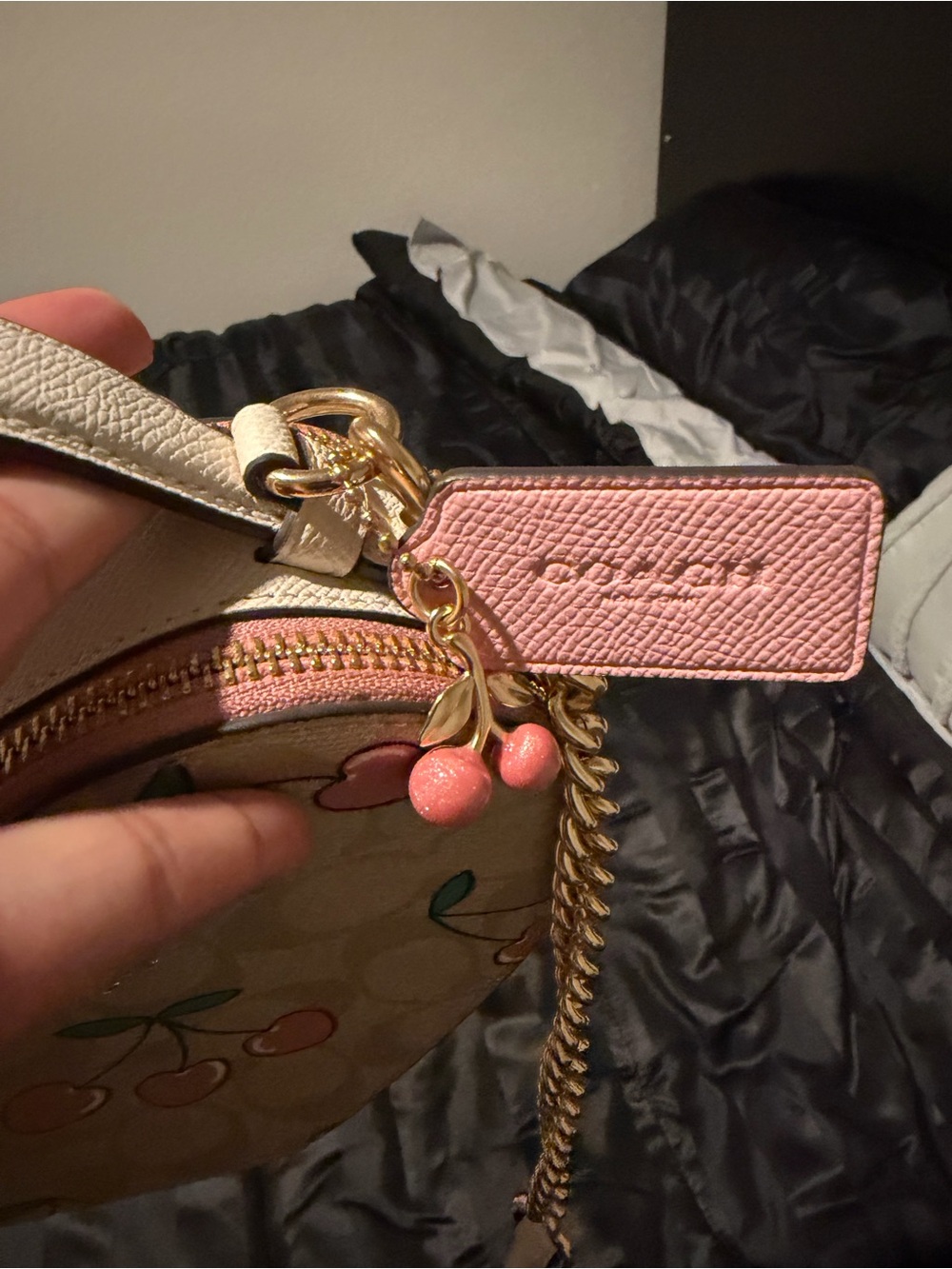 Coach Beige Signature Heart Crossbody with Pink Cherry Print - Picture 7 of 10